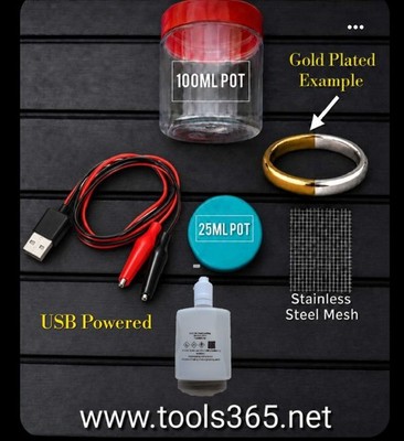 Galvanik Setup für Vergoldung.100ml/24k Lösung & USB Setup. Ready2go
