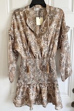 NWT Dress Forum Paisley Smocked Ethnic Print Puff Sleeves Mini Dress Women’s S