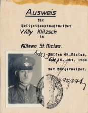 Foto Polizei Ausweis Polizei Hauptwachtmeister in Mülsen St. Niclas  1936 X208