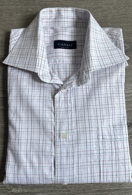 Canali Men s Multicolor Plaid  Long Sleeve Dress Shirt Sz 16 Made In Italy