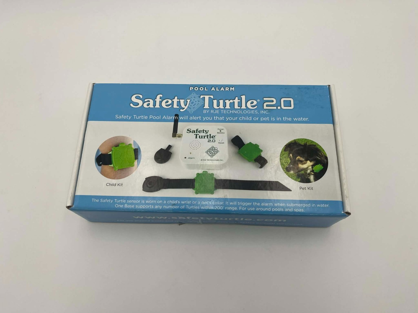 Sistema de alarma de piscina Safety Turtle 2.0 kit de pulsera para niños nueva caja abierta completa