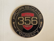 Vintage Porsche 356 Registry Grill Badge Enameled Brass Black Gold Red 1948 1965