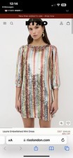RIXO Sequin Multicolor Striped Mini Dress Crew Neck 3/4 Sleeve XXS