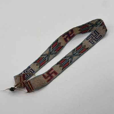 NATIVE AMERICAN BEADED HEAD BAND WHIRLING LOG DESIGN Horse Hair Early 1900 s Rar