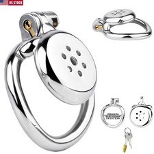 Sissy Metal Flat Lock Chastity Device with Steel Arc Ring Chastity Cage For Men