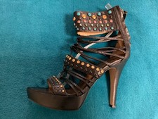 Nine West NWiMEILA Vintage Black Leather Strappy Ankle Strap Heels Sandals 6.5