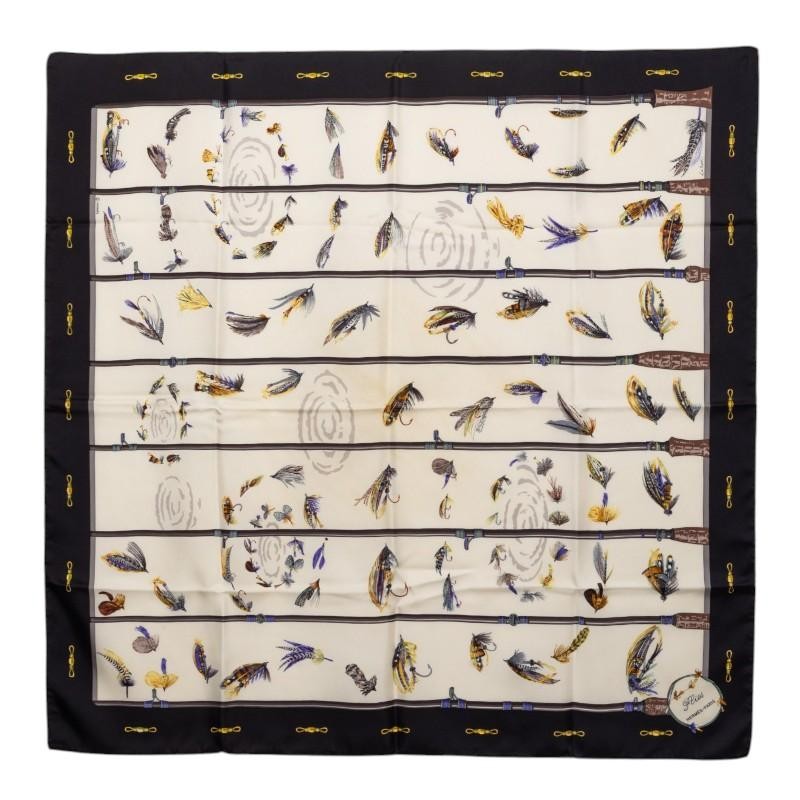 Hermes Carre 90 Flies Scarf Large Black Multicolor Silk Women's HERMES Used