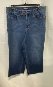 Calvin Klein Jeans Women's High Rise Wide Leg Cropped Blue Denim Raw Hem Sz 12