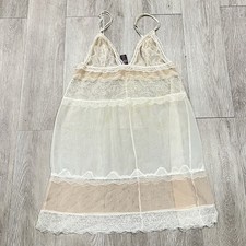 Coquette Lace Mesh Babydoll Chemise Beige Large Romantic Lingerie slip dress