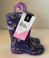 Member  s Mark Kids Light Up Rain Boots Purple Multicolor Unicorn  NWT SZ 7/8