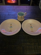 Gabriella Miller Hand Painted Pottery Pink Ballerina Mug and Two Plates Set
