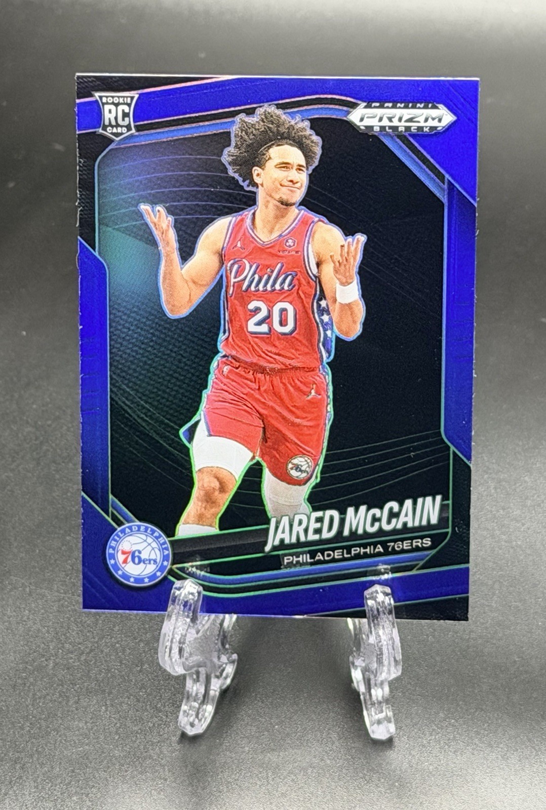 2024-25 Panini Prizm Black Basketball Jared McCain Blue Prizm SP /199 #80 76ers
