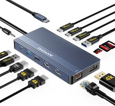 ANYOYO 14-in-1 USB C Docking Station Dual 4K HDMI DP Triple Display 100W PD Hub