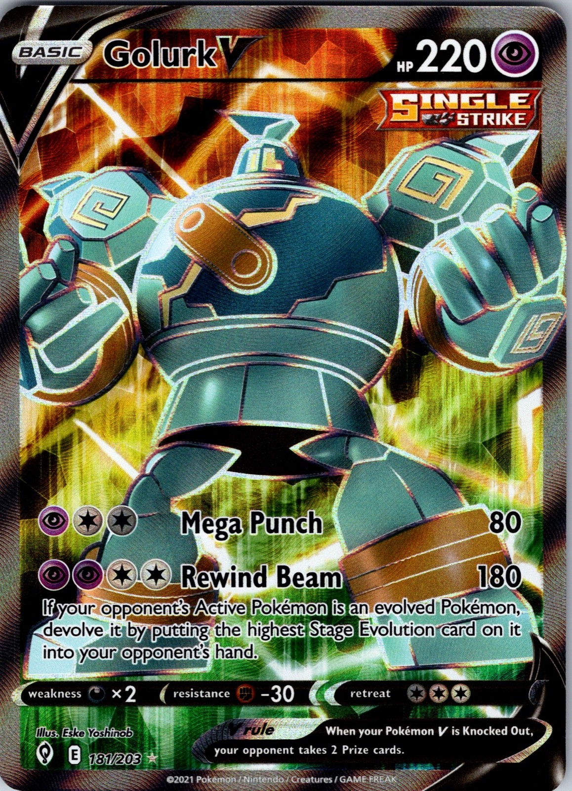 Golurk V (Full Art) SWSH07: Evolving Skies - Pokemon NM 181/203