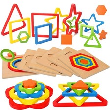 Toddler Puzzles Montessori Toy Wooden Shape Sorting Puzzle Sensory Toy Toddle...