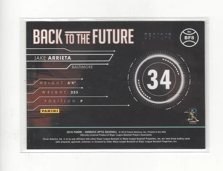 2016 Donruss Optic Back to the Future Blue #BF8 Jake Arrieta Orioles /149  - Image 2 of 2