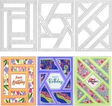 3 PCS Rectangular Die Cuts for Card Making, Frame Scrapbook Metal Cutting Die...