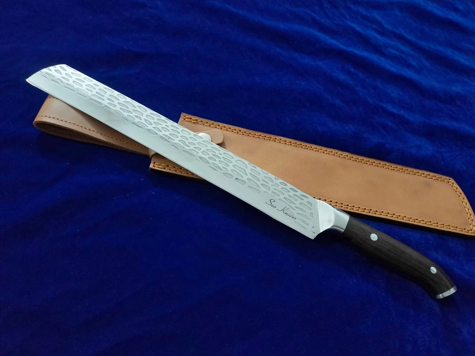 CUCHILLO CHEF COCINA PAN ACERO INOXIDABLE HOJA FIJA SEO 17.2" MANGO MADERA WENGUÉ Foto 4 de 4