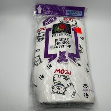 Vintage 1994 Fruit of the Loom Infants Hooded Cover-up Newborn Cat Print USA New