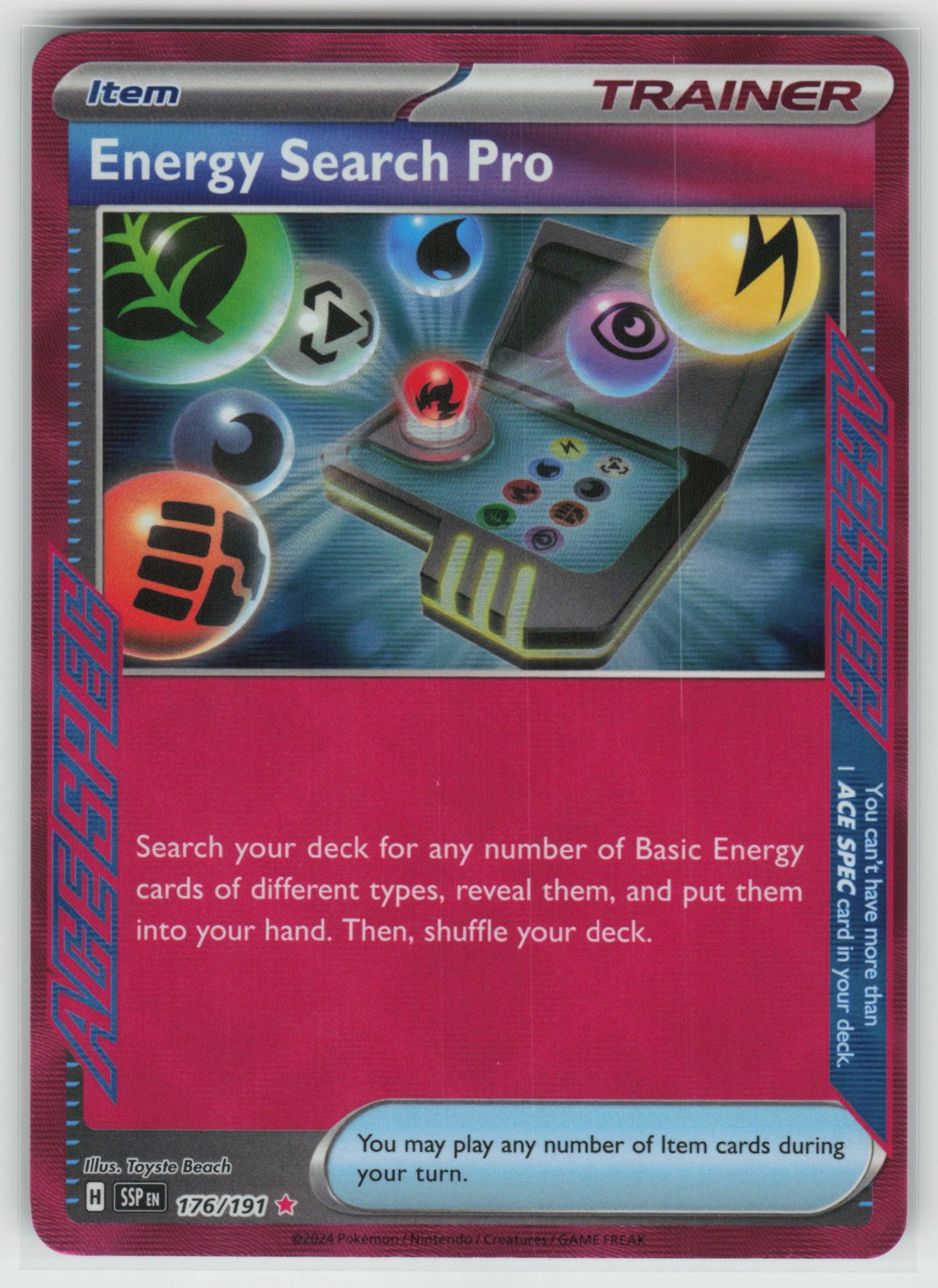 Pokemon Energy Search Pro ACE SPEC Rare Holo SV08: Surging Sparks 176/191 NM