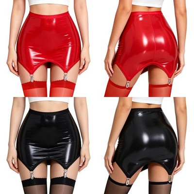 DE Damen Strapsgürtel Strumpfgürtel Hüftgürtel Rock Minirock mit Clips Clubwear