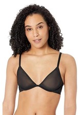 Calvin Klein Sheer Marquisette Unlined Plunge Bra Black SZ XS NWT