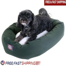 Durable Poly Cotton Bagel Dog Bed Water Resistant Spine Support Machine Washable