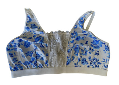 Wireless White w/ Blue Flowers Leisure Bra - New - 4xl