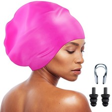 Extra Large Swim Cap for Braids Dreadlocks with Ear Plug Nose Clip Set