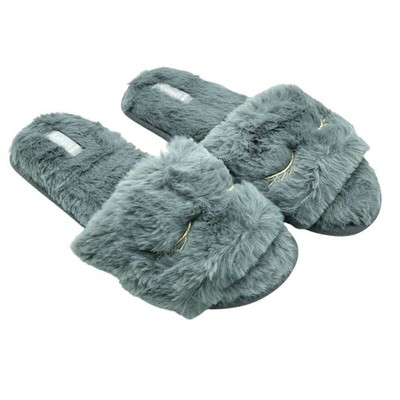 Halluci Womens Slippers Slides Faux Fur Sleepy Eyes Gray Size 38/39 US 7/8