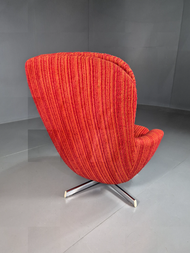 Vintage 1970s Swivel Chair Danish Retro Red Orange Fabric EB7052 MSWI - Picture 6 of 12