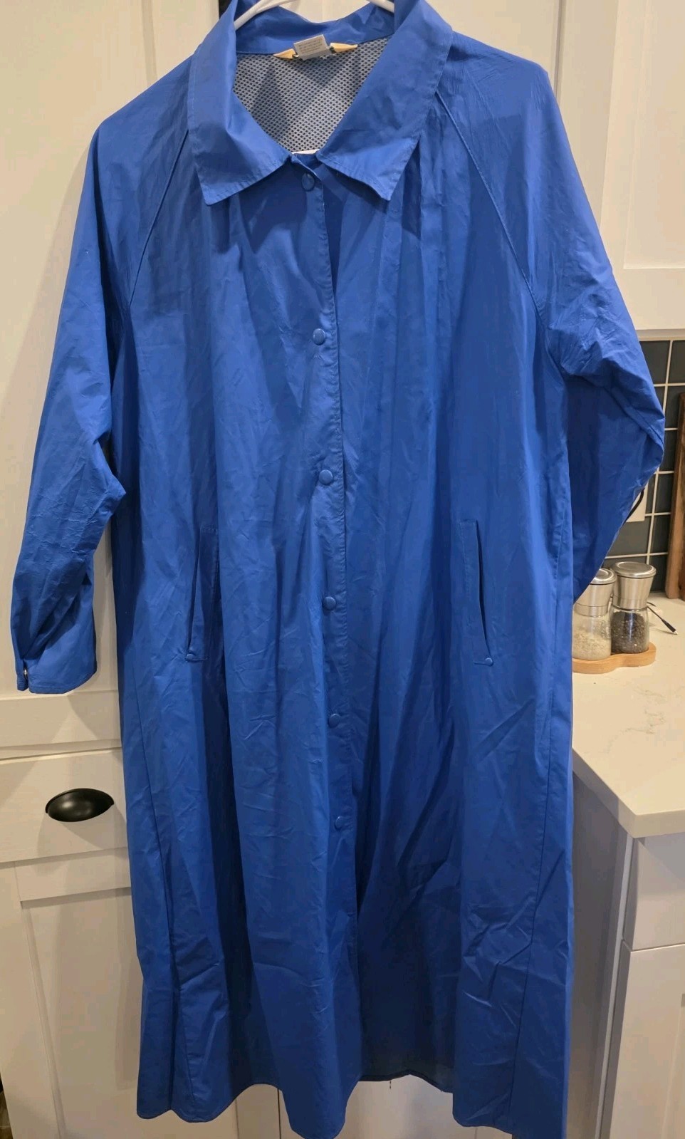 VTG 80s RARE LL Bean Cobalt Blue Long Duster Raincoat Taiwan R.O.C. Gorpcore