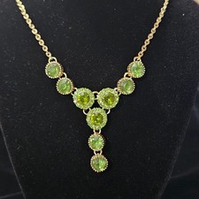 Jillian Michel green rhinestone drop necklace gold-tone metal elegant