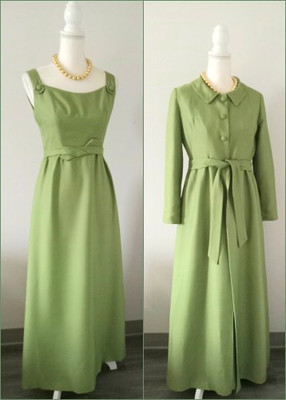 VTG 60's EMMA DOMB California Dress Coat ensemble Jackie O Green Maxi 4 6 gown