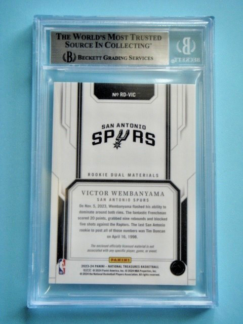 2023/24 National Treasures Victor Wembanyama RC Dual Jersey #70/99 BGS 9 2x9.5 view 2