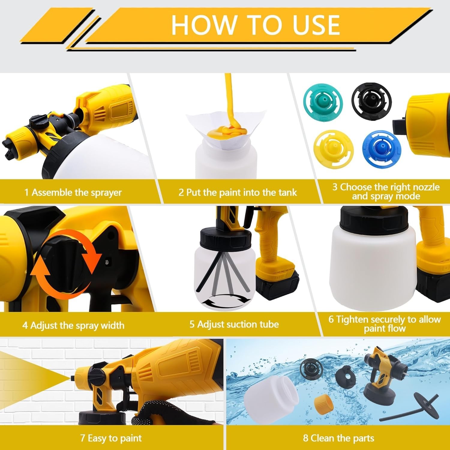 21V Cordless Electric Paint Sprayer - HVLP Brushless Adjustable Spray,1000ml,a