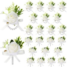 20 Pcs Rose Wrist Corsage and Boutonniere Set, Men Corsages Wristlet Band Bra...