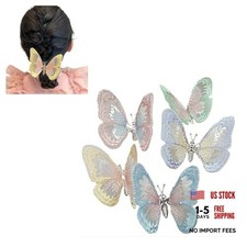 5 piece Butterfly Hair Clips, Decorative Pastel Rainbow Wings, Fashion Hair