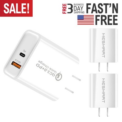 2-Port Fast QC3.0 PD Quick Charge USB+Type-C Wall Charger Power Adapter US Plug