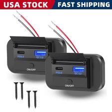 12V Dual Type C & USB A Port Fast Car Charger Power Socket Outlet Boat Marine RV