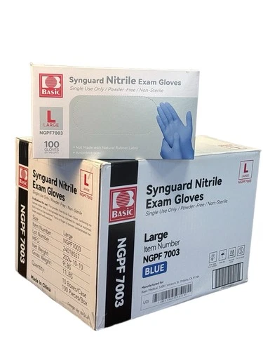 Synguard Nitrile Gloves. Large Blue.Powder-Free, X 1000 Pcs. Exam Grade