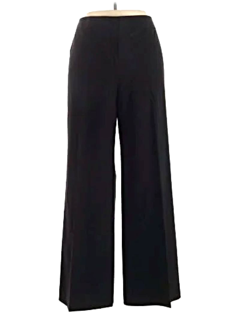 "LAFAYETTE 148 sz 16 Dalton Black Wide Leg Wool Crepe Trousers Pants act 36\" x29\""