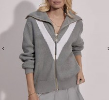 Varley Ada Zip Through Sweater Size M Cool Sage Chunky Knit Quiet Luxury NWT NEW