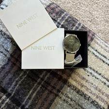 Nine West Women's Quartz Watch 35mm Gray Dial Silver Mesh Band Roman Numerals