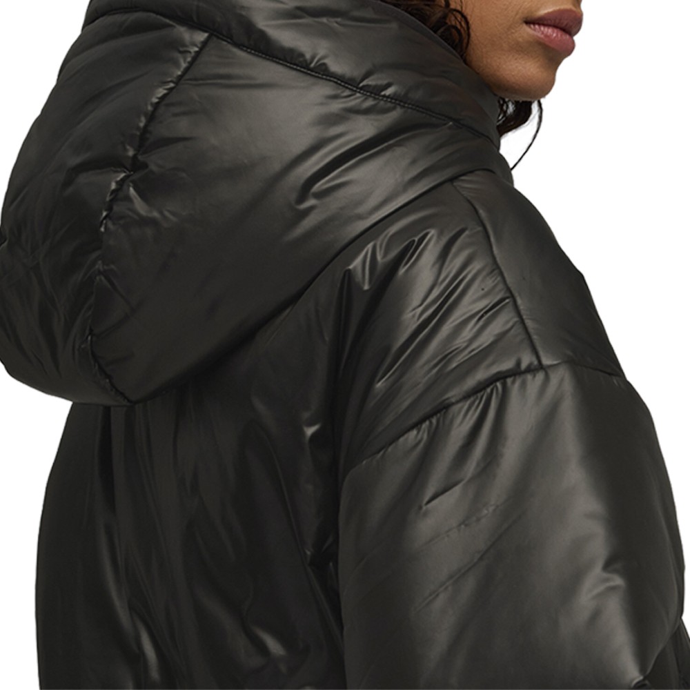 PUMA Wardrobe Essentials Shiny Hooded Padded Full Zip Jacket Womens Black Casual image 4