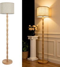 Lampada Da Terra in Legno Vintage per Soggiorno, Beige Piantana Boho Rustico Sca