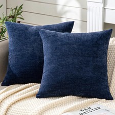 Pack of 2, 24x24 Inch Decorative Chenille Throw Pillow Covers, Blue