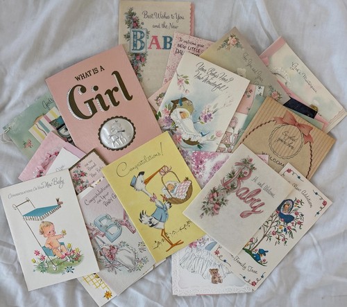 Vintage Lot of 50+ New Baby Girl Greeting Cards from 1960's 1963 Used