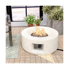 28 Inch Round Propane Fire Pit Table 40000 BTU White Terrazzo