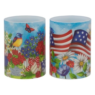 Patriotic Summer Americana 2pc 4-Inch Battery Operated Flameless Candle Set
